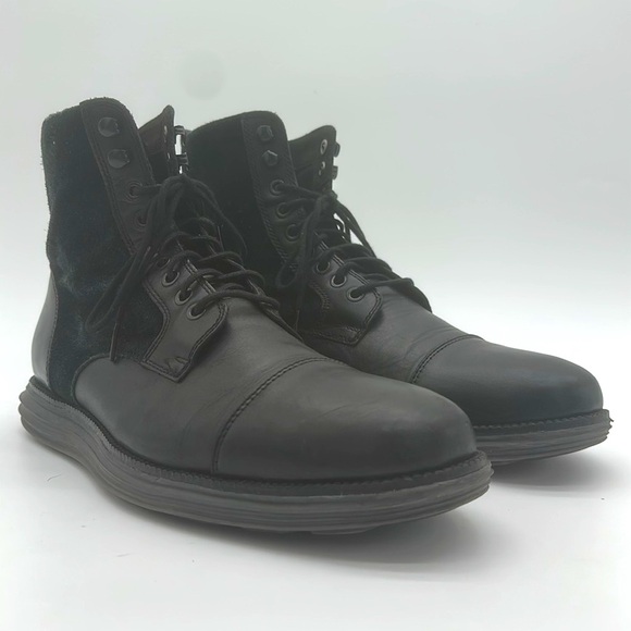 Cole Haan Mens Original Grand OS Cap Toe Laced Boots Black Leather Size 11.5 - Picture 4 of 12